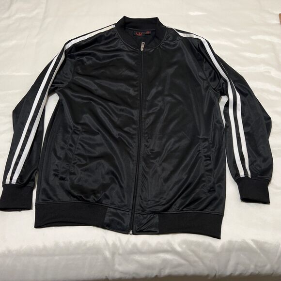 Linea Uomo Track Jacket Mens 2XL Black 2-Stripes Pockets Full Zip Running Street - Picture 1 of 12